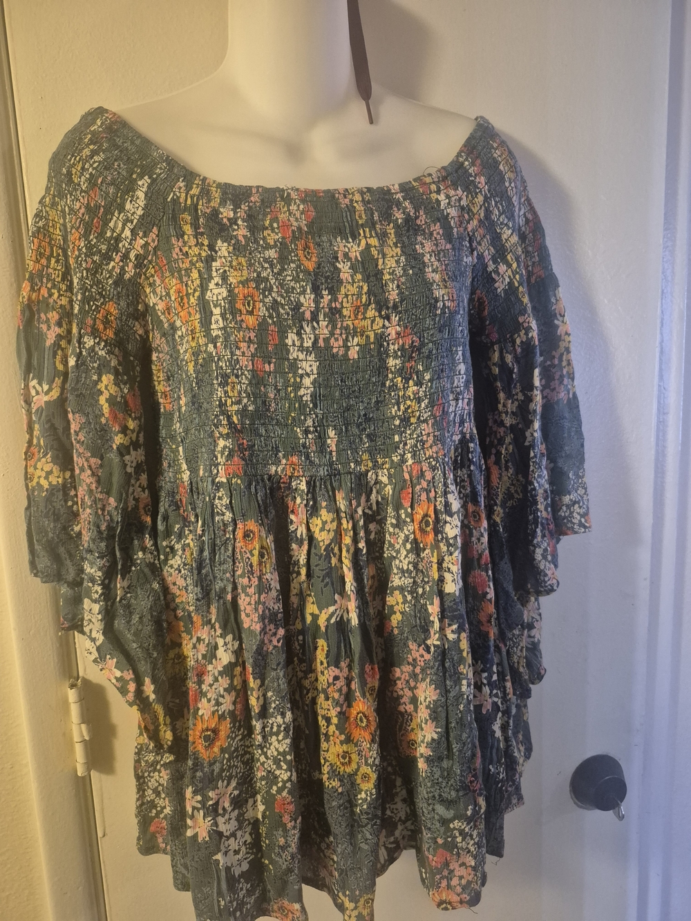 Angie Dark Green Floral Off-Shoulder Tunic